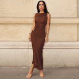 New Women's Fashion Sexy Body Trim Metal Decoration Bag Foldless Sleeveless Dress