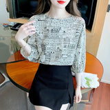 Toloer Shot In The Sleeve Print Shirt Female 2023 Summer New Round Collar Loose Senior Sense All-Match Temperament Jacket Tide-Outfit
