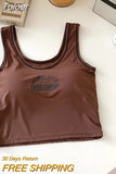 Women Slim Running Short Tank Tops Square Neck Tops Lce Silk Sports Fashion Letter Printing Tank Tops With Bra