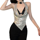 Toloer New Summer Sexy Hot Girl Small Street Personality Show Thin Slim Hanging Neck Top-Outfit