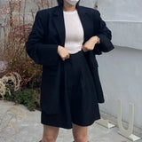 Office Lady Two Piece Outfits Long Sleeve Coat and High Waist Shorts Elegant 2 Piece Sets Korean Style Casual Pants