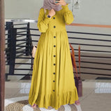 Muslim cotton and linen literature and art retro casual large-size round collar frilly dress in spring and autumn-Outfit