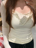 Lace Trim Coquette Long Sleeve Patchwork Tee-Outfit