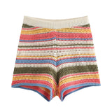 Autumn New Striped Printed Short Sleeve Clip Sleeve Casual Shorts Striped Knitted Sling