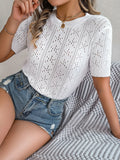 Shooting 2025 Spring And Summer Leisure Pure Color Hollow Short-Sleeved Knit Shirt Holiday Tops Women's