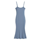 Trendy Women's Dress Hot Girls Sexy Basic Solid Color High Waist Show Thin Medium-Long Halter Skirt Hip Dress-Outfit