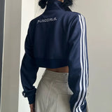 Side Stripe Zip Up Cropped Jacket-Outfit