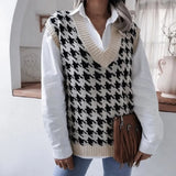Toloer And Autumn New Sweater Women Casual Knitting Vest Thousand Bird Case Jacket Women's