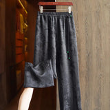 Jacquard Straight Trousers 2024 Summer New Chinese-Style High-Waist Satin Buckle Casual Wide-Leg Trousers-Outfit