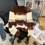 Winter New Round Collar Tassel Clip Retro Loose Fashion Foreign Style Sweater Bottom Sweater Female-Outfit