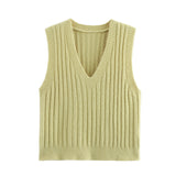 Solid Color Sleeveless Vest 2025 Spring Leisure V Collared Women's Knitting