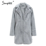 Simplee Elegant pink shaggy women faux fur coat streetwear Autumn winter warm plush teddy coat Female Solid overcoat