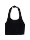 Contrast Trim Cropped Halter Tank Top-Outfit