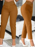 E-Commerce Independent Station Women's Wear Hollowed-Out Belt Trousers High-Waisted Pencil Trousers-Outfit