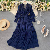 Holiday Dress Spring Dress 2023 New Goddess Temperament V-Collar Rope-Drawn Waist Dress-Outfit