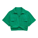 2025 Color Elastic New Women's Knot Short Shirt Linen