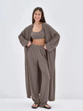 Lazy Wind Loose Long Open Shirt Plus Short Skirt Suit Women's Sling Vest Trousers Three-Piece
