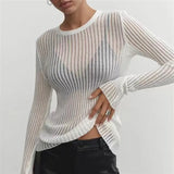 Toloer / Summer 2023 New Hot Selling Long-Sleeved Round Collar Thin Breathable Knit-Outfit