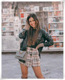 British Style Women Plaid Tweed Jacket Coat With Pockets Fashion Office Ladies Double Breasted Tops Casual