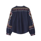 Spring And Summer New French V-Neck Heavy Industry Embroidery Shirt Embroidered Long
