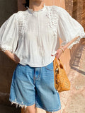 Spring And Summer Design Small Shirt South French Holiday Style White Top Women's Sleeve Shenzhen South Oil Women's
