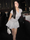 Short Sleeve Collar Ribbed MIni Dress-Outfit