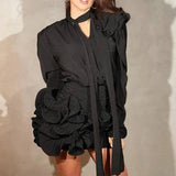 Ruched Ruffle Flower Bodycon Mini Skirt-Outfit