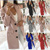 autumn and winter solid color suit collar mid-length double-breasted woolen