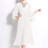 Heavy Industry Set Diamond Wool Sleeves High-Grade Pressure Folding Dress Women Loose Strap Belt Belt Elegant Long