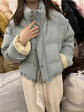 Korean Small Standing Collar Short Cotton Clothing Women's Winter 2024 New Sweet Bump Color Loose Bread Coat-Outfit