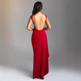 Summer New Solid Color Round Collar High Open Fork Sexy Bare Back Dress Women Body
