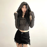 2023 Autumn New Wasteland Street Hottie Sexy Hole-Breaking Empty Shirt Sleeve Top