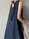 Dress Women 2023 New In Elegance Denim Vintage Casual Blue Clothes Korean Fashion LOOSE Ankle-Length Sleeveless