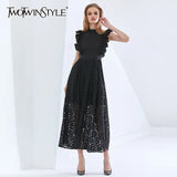Elegant Patchwork Ruffle Lace Dress For Women Sleeveless High Waist Oversized Dresses Female 2022 Womens
