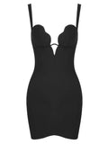 Black Irregular Deep V Neck Mini Bandage Dress-Outfit