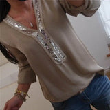 Blouse Plus Size V Neck Blouse Casual Loose Sequin Ladies Tops Women Shirt Top Long Sleeve Blouses Womens Tops And