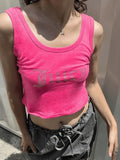 Rhinestone Letter Crop Tank Top-Outfit
