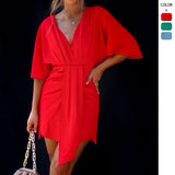 Women's Clothing 2025 Summer New Pure Color Temperament Elegant Irregular Dress Dress