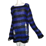 Toloer Hole Hollow Out In The Long Sweater Female Stripe Loose Color Dark Versatile Knit Niche Punk-Outfit