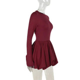 Long Sleeve Puff Baloon Fit Mini Dress-Outfit