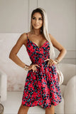 Wise New Summer V-Neck Fashion Floral Sling Waist Dress Woman-Outfit