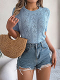 Shooting 2025 Spring And Summer Leisure Pure Color Hollow Short-Sleeved Knit Shirt Holiday Tops Women's