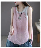 And Linen Vest Women's Large Size 2022 Summer Fashion Design Color Matching Loose Casual Retro Sleeveless Pullover