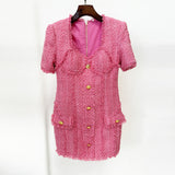 French Temperament In Autumn And Winter 2025, The New French Temperament Lion Button Tuxedo Side Collar Short-Sleeved Coarse Flower