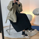 Autumn Winter Female Niche Design Lazy Round Neck Cotton-padded Jacket Quilted Loose Belt Soft Warm