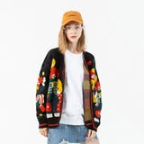 Cartoon Clown Magician Embroidery Sweater Harajuku Retro Style Knitted Sweater Autumn And Winter Cotton Button