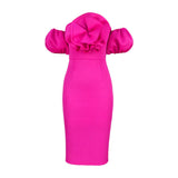 Three-Dimensional Rose Bubble Sleeve One-Word Shoulder Bag Banquet Evening Dress Dress Dress