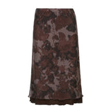 Toloer Girl Printed Lace Stitching Skirt Retro Low Waist A Place Irregular Short Skirt-Outfit