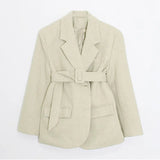 Aachoae Women Autumn Winter Wool Coats With Belt Casual Turn Down Collar Long Sleeve Pocket Outerwear Female Elegant Office