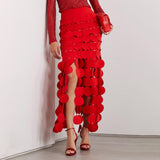 Toloer 2024 New Fashion Temperament Hollow Dot Design Sense Slim Slim Skirt In The Long Tassel Skirt-Outfit